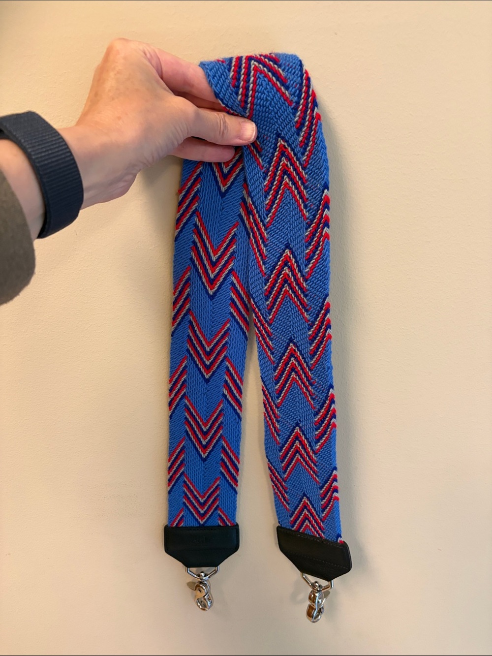 Salt Strap: Blue & Red Chevron Knit Bag Strap — “jack” color